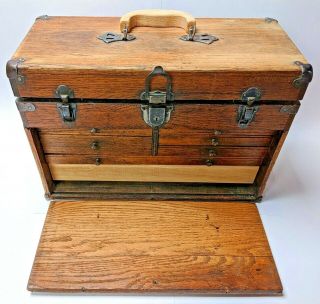 Vtg Antique STAR CHESTS Oak Machinist Tool Box 7 Drawer Yale Eagle Wood Cabinet 3