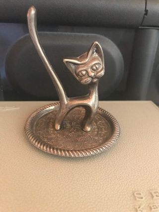Vintage Silver Plate Cat Ring Jewelry Holder 3 7/8 " Tall Wt 4.  5 Oz