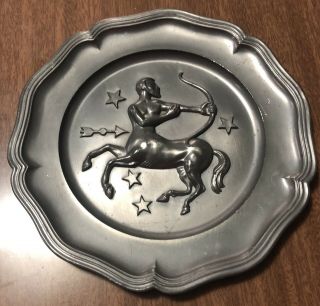 Vintage Pewter Wall Collector Plate Zodiac Sign Symbol - Sagittarius