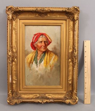 Antique Giuseppe Giardiello Italian Peasant Woman Portrait Oil Painting,  Nr