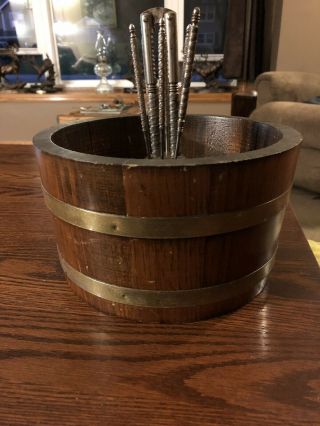 Vintage Barrel Nut Cracker Bowl Set With 9 Picks And 2 Crackers