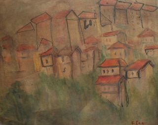 Swiss Art,  Antique Expressionist Cubist Painting,  Landscape,  Signed Klee