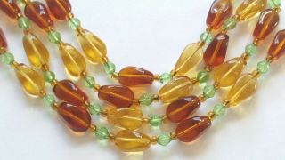 Czech Vintage 2 Rows Yellow And Green Glass Bead Necklace