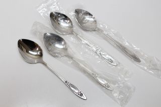 4 Vintage Oneida Community Vignette Stainless Steel Place/oval Soup Spoons