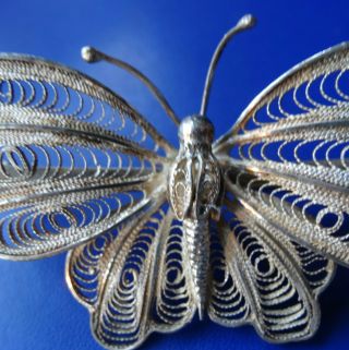 Vintage 3.  25 " Art Deco Silver Filigree Big Butterfly Brooch - C809