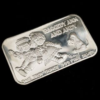 Vintage 1ozt.  999 Silver International Ingot Co Raggedy Ann & Andy Art Bar 9ra03