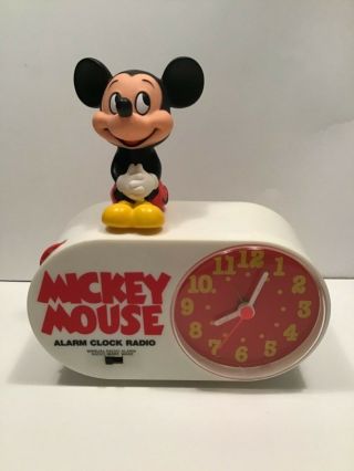 Vintage Mickey Mouse Alarm Clock Radio Walt Disney World Pluto Minnie Goofy Tink