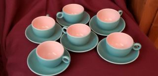 Vintage Espresso Cups Set Of 5 Aqua & Pink Made In Italy