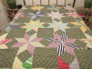 Vintage 8 Point Star Hand Pieced And Quilted Unfinshed Rough