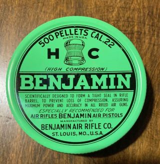 Vintage Benjamin Hc Air Rifle Cal.  22 Pellet Tin With Pellets