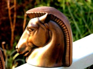 2 Trojan Horse Bookends Copper Brass Bronze Style Vtg Metal Art Deco Mid Century 2