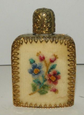 Vintage Small Perfume Bottle With Floral Designs In Lace