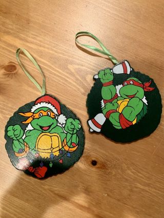 Vintage 1990 Teenage Mutant Ninja Turtles Christmas Ornaments Set Of Two