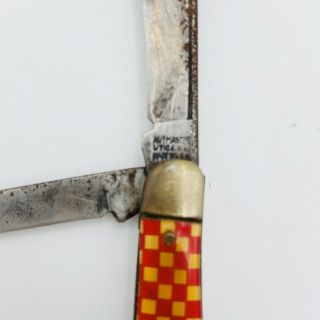 Vintage Purina Kutmaster 3 Blade Pocket Knife Checkerboard HandLe See Photos 2