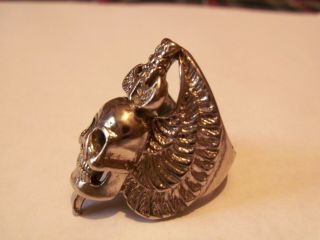 Vintage Skull and sword G&S Gordon and Smith Vintage 1985 Ring Silver Plate 3