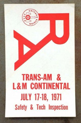 Vtg Chicago Scca Road America 1971 Trans - Am L&m Continental Safety Tech Sticker
