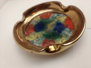 Pv Parry Vieille Italy Vintage Mid Century Art Deco Gold Red Blue Ashtray