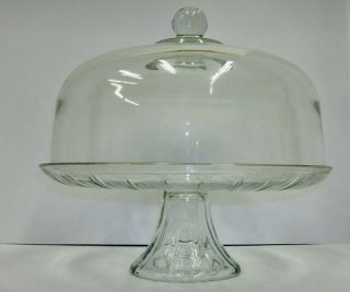 2 In 1 Vintage Clear Glass Pedestal Domed Cake Stand Or Punch Bowl