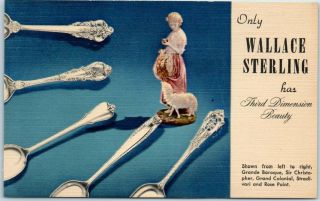 Vintage Linen Advertising Postcard Wallace Sterling Silverware C1940s