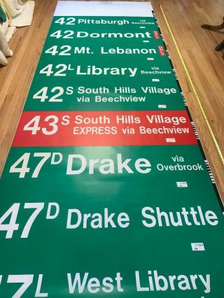 Vintage Pittsburgh Lrv Pcc Trolley Roll Sign Drake West Library South Hills Nos