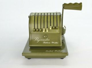 Paymaster Ribbon Check Writer Series 8000 Vintage With Key,  Dust Green