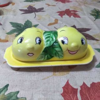 Anthropomorphic Vintage Pear/lemon Fruit Butter Dish Py Japan