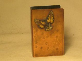 Vintage Copper Match Box Case Hard Cover Ornate Hammered Brass Leaf Detail