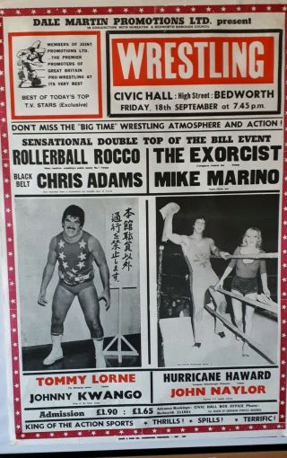 Vintage Wrestling Poster 80s.  Black Chris Adams Mike Marino & Others