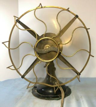Antique 12 " Westinghouse L62628p Fan Brass Blades & Cage 3 - Speed