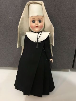 Vtg Storybook? 12 " Doll Catholic Nun With Blue Sleepy Eyes Crucifix Clothes