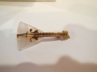 Vintage Jewelry Signed Spain Damascene Mandolin Brooch Pin