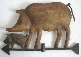 Vintage Old Iron Pig Weather Vane With Piglet