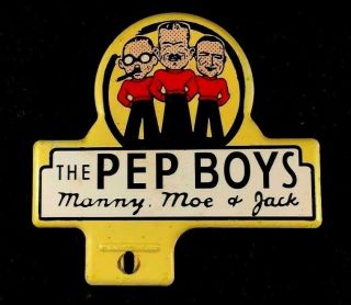 Vintage Pep Boys Manny Moe & Jack License Plate Topper Rare Old Advertising Sign