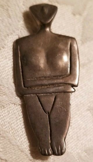 Vintage Modernist Signed 950 Sterling Silver Artful Woman Body Pin Brooch