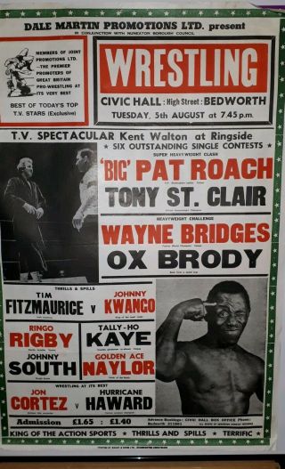 Vintage Wrestling Poster 80s Ringo Rigby Johnny South Ox Brody Tony St.  Clair,