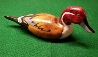 Pintail Drake Solid Wood Duck Decoy Hand Carved Painted Stained 8.  5 " L