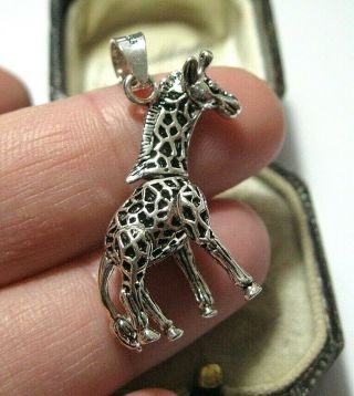 Vintage Style Large Sterling Silver Giraffe Articulated Moving Necklace Pendant