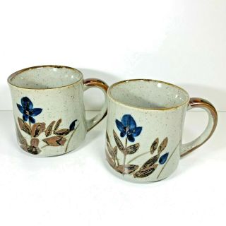 Set 2 Vtg Speckled Stoneware Coffee Mugs Floral Design Possible Otagiri Japan