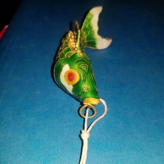 Vintage Chinese Enamel Cloisonne Articulated Koi Carp Fish Necklace Pendant 4 "