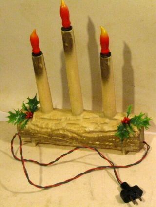 Vintage Yule Log Candolier Candles Lighted Christmas Decoration.