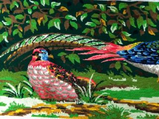 Vintage Colorful Chinese Pheasants Completed Needlepoint Pillow Bench 23 by 49 3