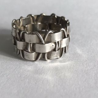 Vintage Sterling Silver 925 Ring Size 6 3/4 Basket Weave Woven Band 3.  9 G (15)