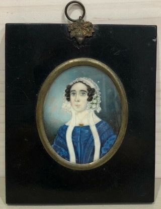 Antique Early 19thc Miniature Portrait Painting By M.  Thomas Cox 1841 Orig Frame