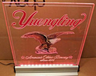 Yuengling Bar Sign.  Glass Red Led Edgelit Table Top Light Up Vintage.  14 " X 12 