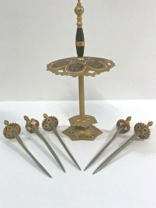Toledo Brass Cocktail Sword Picks Set in Holder Vtg.  Barware Letter Opener 3