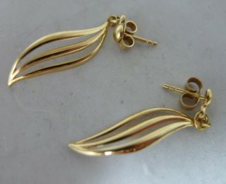 Vintage 9ct Yellow Gold Drop Earrings London 1986 1g 3.  3cm Drop A653017