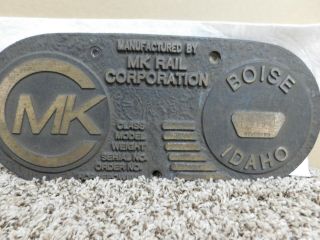 Plate 2 M K Rail Corp.  (emd Rebuilt Gp - 40) Builders Plate For Marc 64
