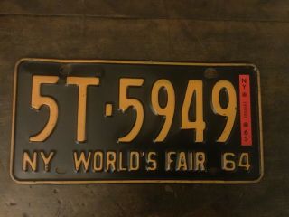 Vintage 1964 York Ny " Worlds Fair " License Plate.  Gorgeous Classic Tag