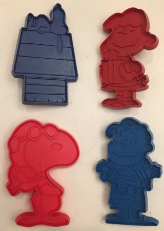 4 Vintage Cookie Cutters Snoopy As Red Baron Dog House Lucy And Linus