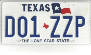 Texas Undated (1998) License Plate - - D01 Zzp - - Flag Right